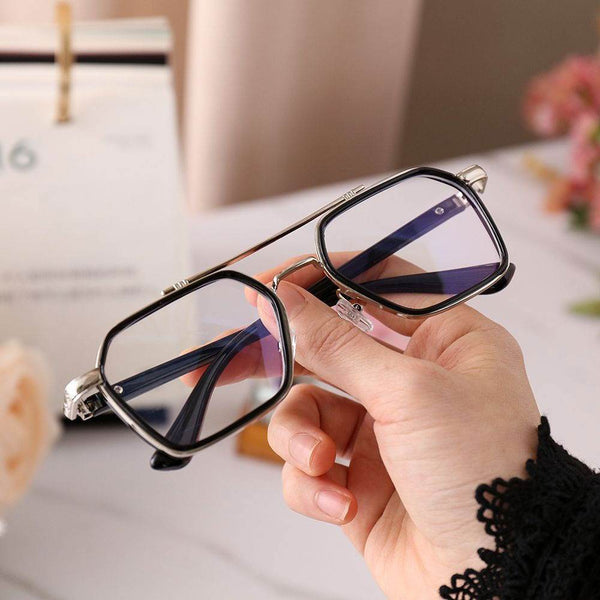 New Double Bridge Square Blue Light Blocking Glasses Women Men - SunglassesMart