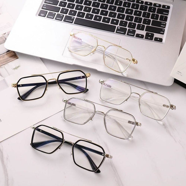 New Double Bridge Square Blue Light Blocking Glasses Women Men - SunglassesMart