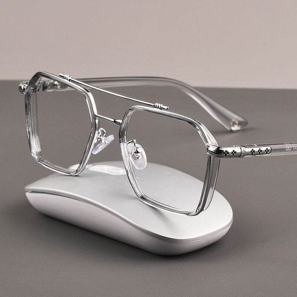 New Double Bridge Square Blue Light Blocking Glasses Women Men - SunglassesMart