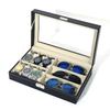 PU Leather 6-Position Watch Box with 3-Slot Sunglasses Display Storage Box - SunglassesMart