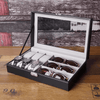 PU Leather 6-Position Watch Box with 3-Slot Sunglasses Display Storage Box - SunglassesMart