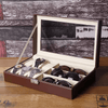 PU Leather 6-Position Watch Box with 3-Slot Sunglasses Display Storage Box - SunglassesMart