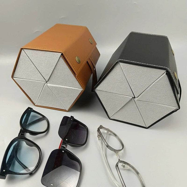5 Slots Foldable PU Leather Sunglasses Eyeglasses Travel Organizer - SunglassesMart
