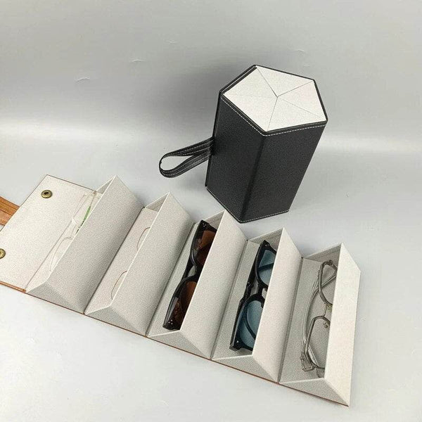 5 Slots Foldable PU Leather Sunglasses Eyeglasses Travel Organizer - SunglassesMart