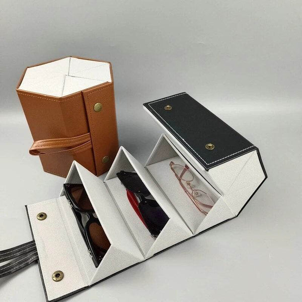 5 Slots Foldable PU Leather Sunglasses Eyeglasses Travel Organizer - SunglassesMart