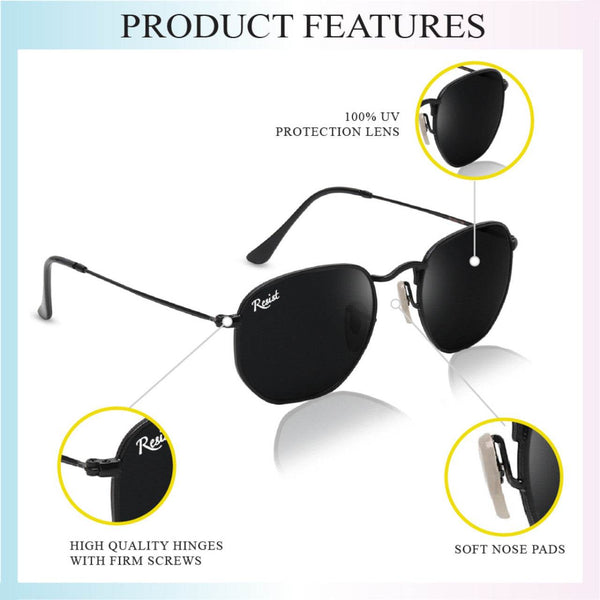 Francis Black Hexagonal Sunglasses - SunglassesMart