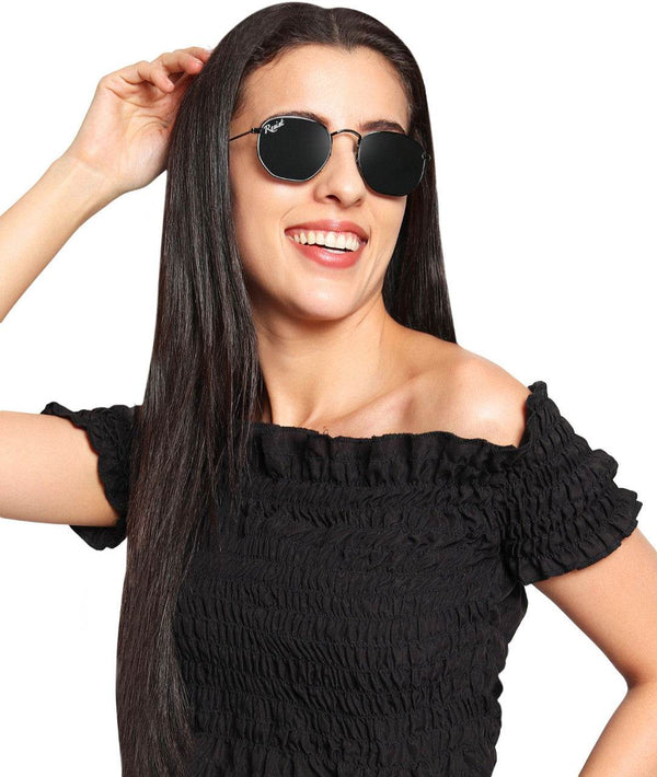 Francis Black Hexagonal Sunglasses - SunglassesMart